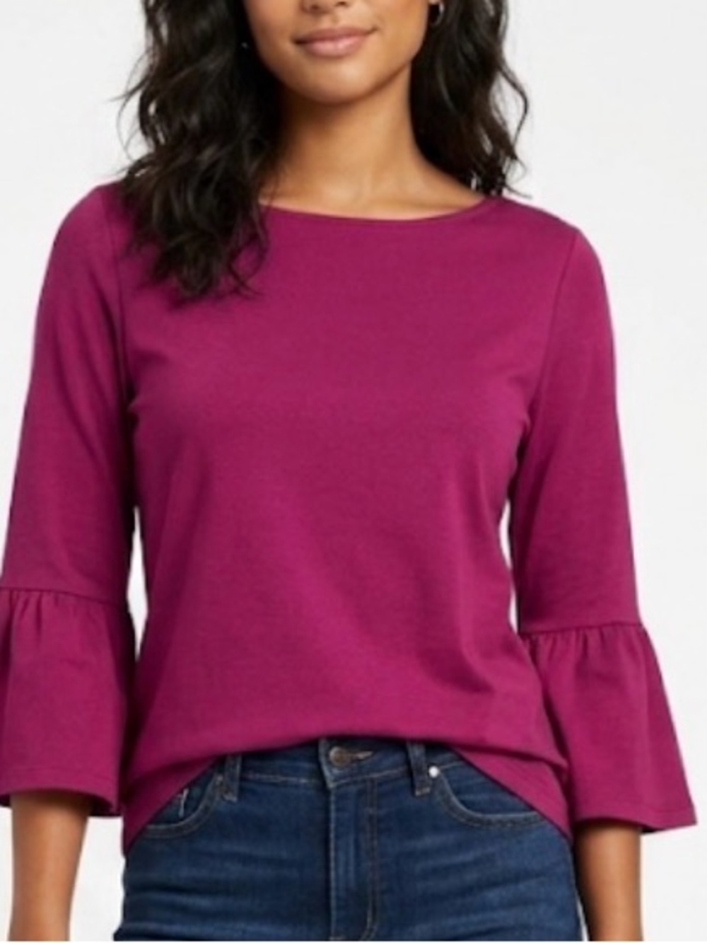 Talbots Hot Pink 3/4 Tulip Sleeve Top - M - 100% Cotton‎